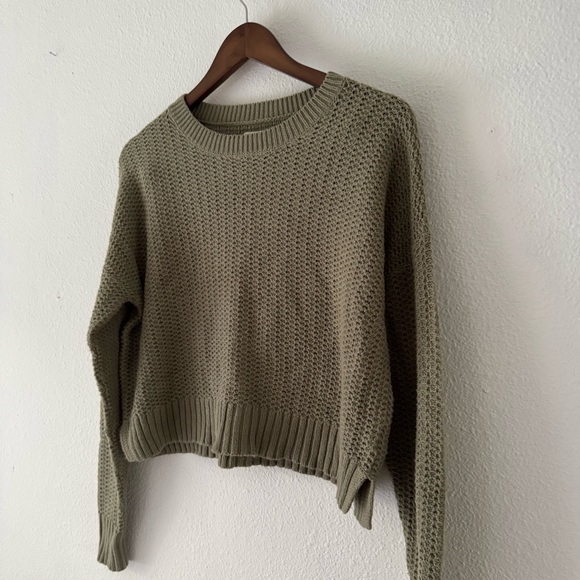 AEROPOSTALE Drop Shoulder Sweater Medium Olive Green Relaxed Crew Knit Cozy - Picture 4 of 15